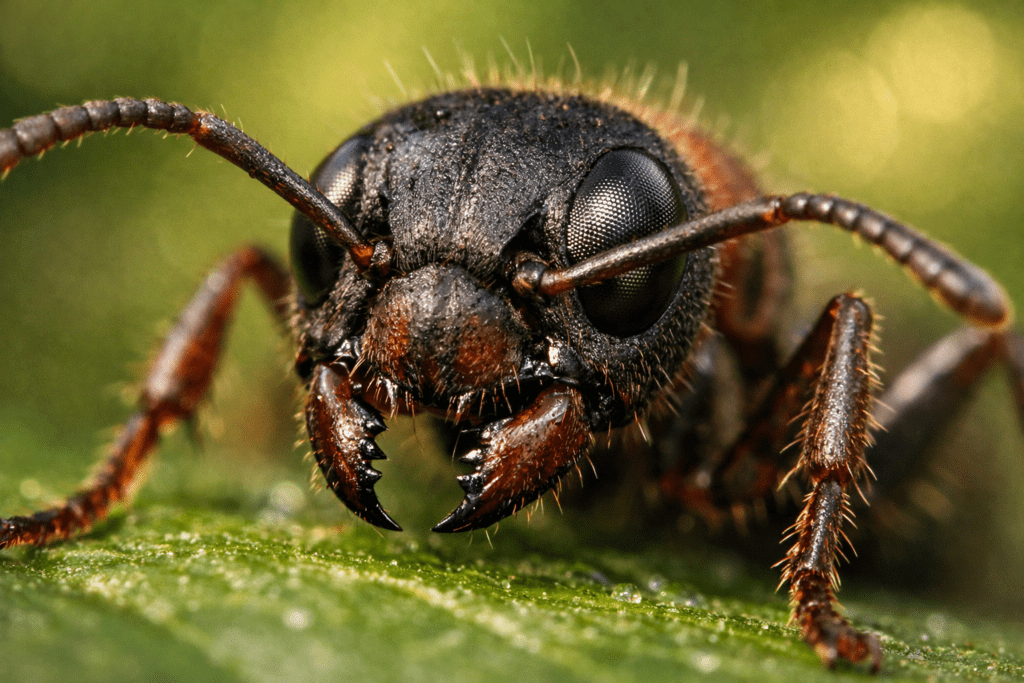 Macro close-up of ant showing detailed anatomy for ant control identification