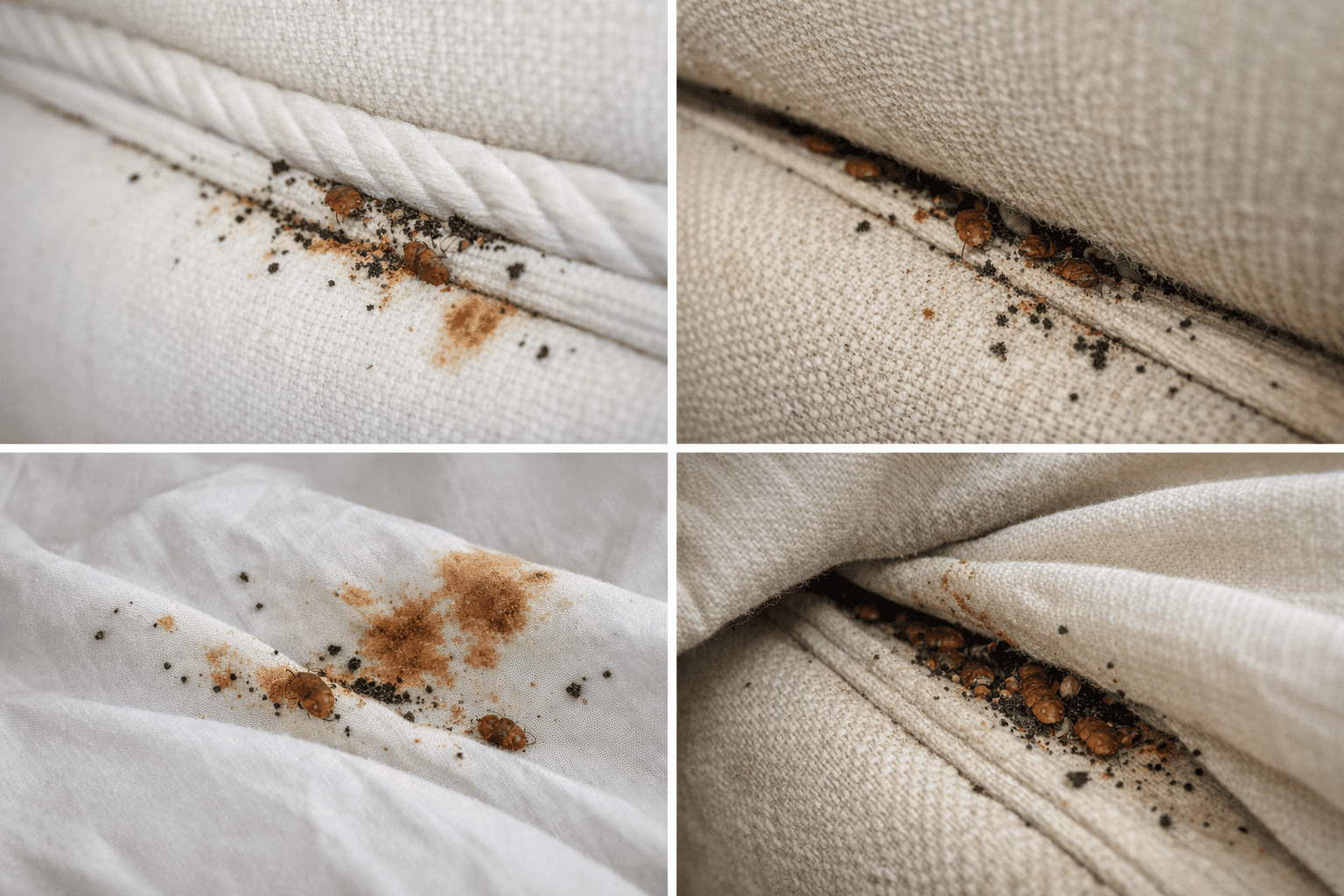 Bed bug habitat showing mattress seams and hiding spots in bedroom environment