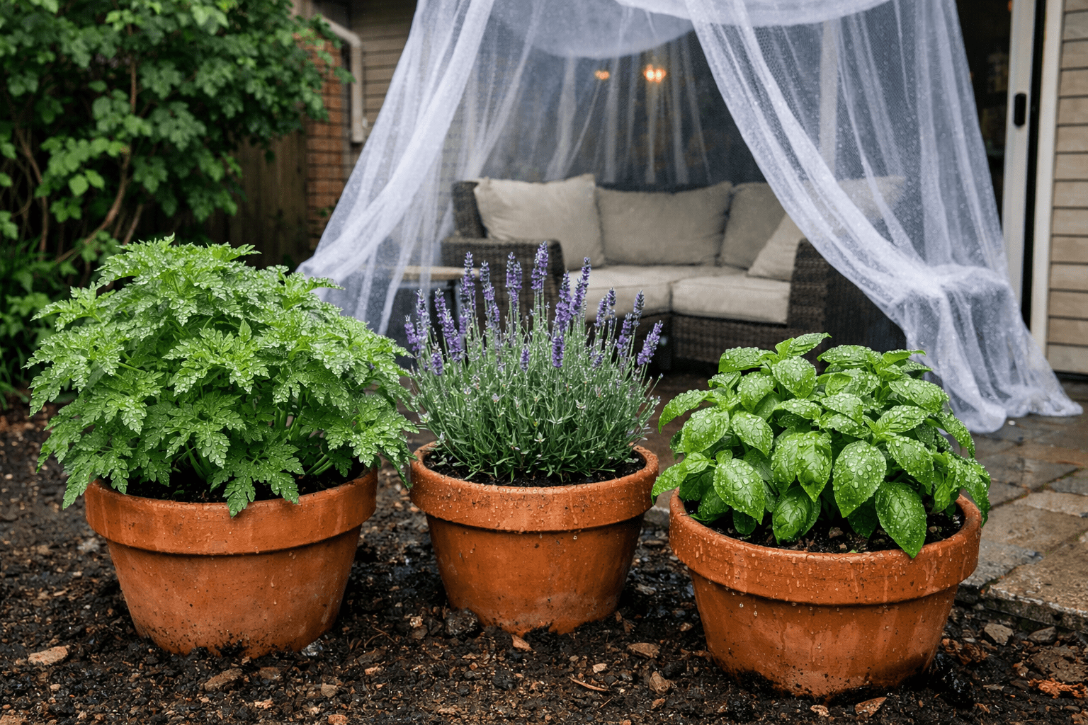 Natural mosquito repellent plants and garden setup for effective insect control outdoors