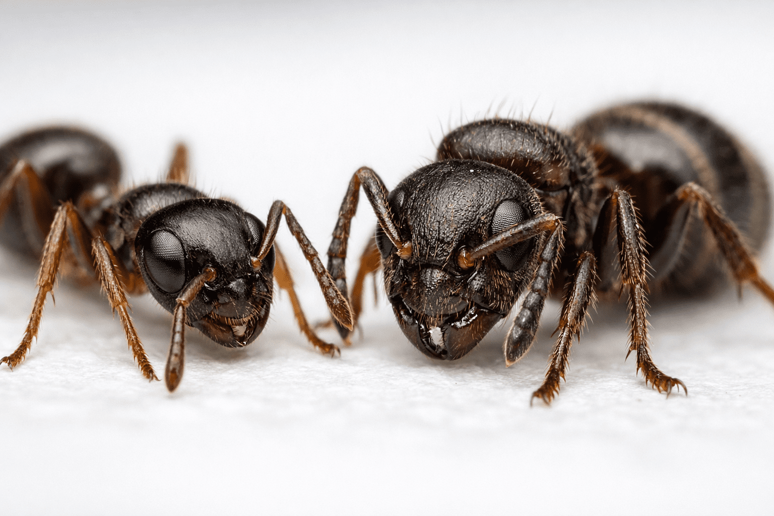 Detailed macro comparison of sugar ants vs grease ants showing anatomical differences for identification