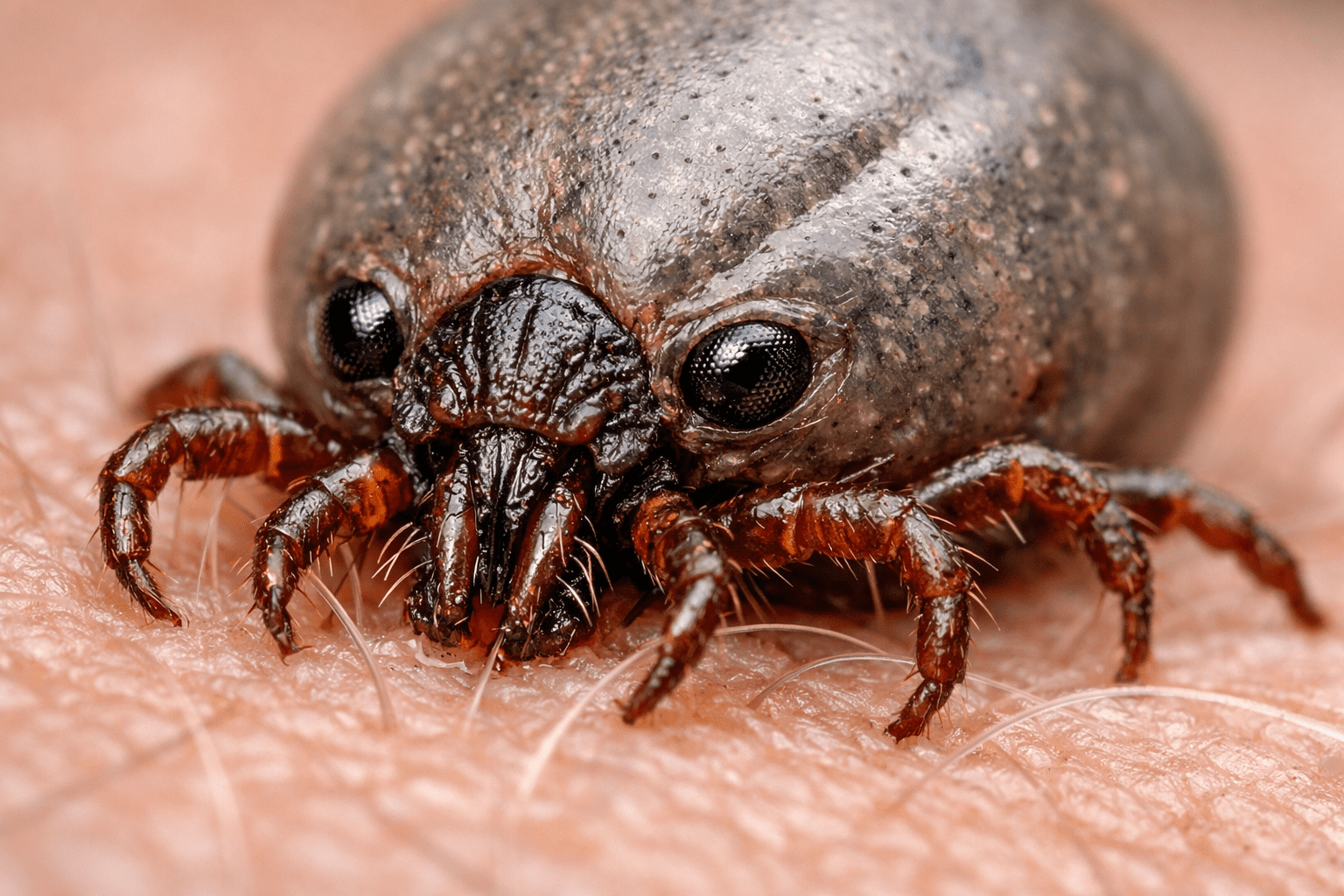 Detailed macro photograph of tick on skin showing why tick repellent protection is essential