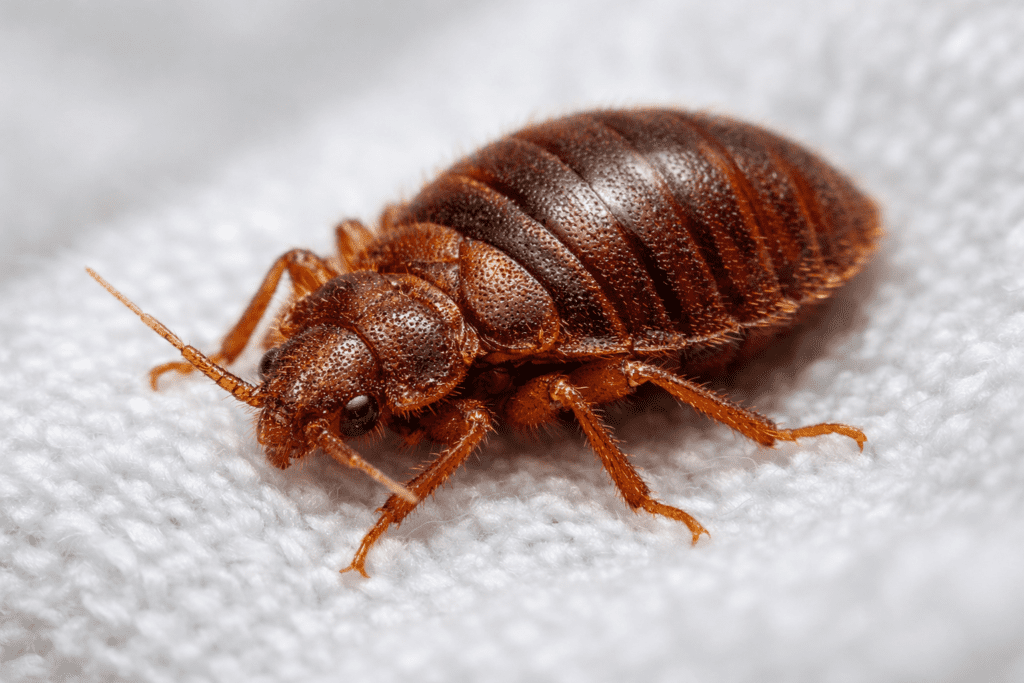 Bed bug close-up showing detailed anatomy on white fabric for bed bug treatment cost guide