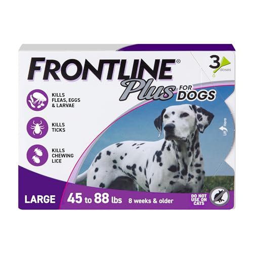 FRONTLINE Plus Flea & Tick Spot Treatment for Large Breed Dogs 45-88 lbs. (Purple) Count of 3