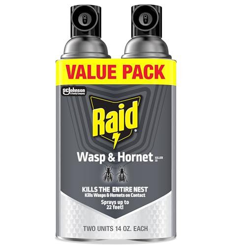 Raid Wasp & Hornet Killer Spray, Kills the Entire Nest, For Paper Wasps, Yellow Jackets, Mud Daubers and more, 14 oz (Pack of 2)