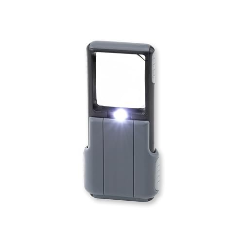 Carson MiniBrite LED Lighted Slide-Out Aspheric Magnifier with Protective Sleeve (PO-55), 5X, Gray