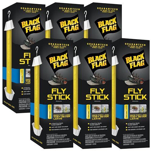 Black Flag Fly Stick, Trap Houseflies and Flying Insects, Pack of 6