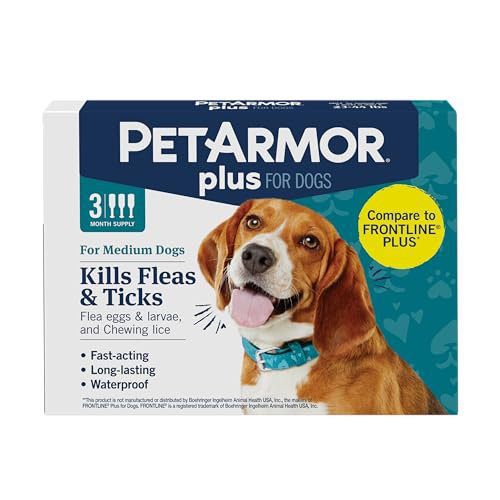 PetArmor Plus Flea and Tick Prevention for Dogs, Medium Dog Flea and Tick Treatment, 3 Doses, Waterproof Topical, Fast Acting (23-44 lbs)