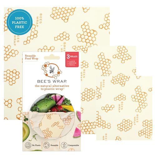 Bee's Wrap Beeswax Wraps for Food - 3 Pack of Assorted Beeswax Wraps - Small, Medium & Large Wrap - Plastic Free Made in USA Reusable Natural Food Wrap - Honeycomb Print