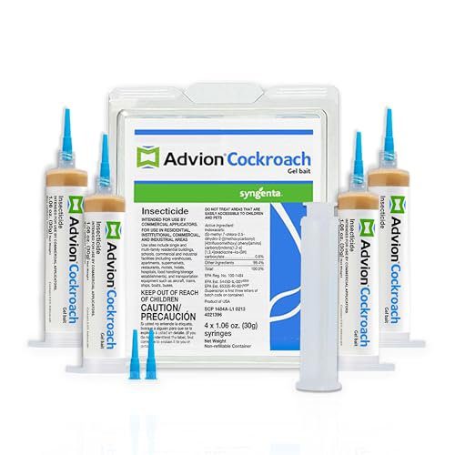 Advion Cockroach Gel Bait, 4 Tubes x 30-Grams, 1 Plunger and 2 Tips, German Roach Insect Pest Control, Indoor and Outdoor Use, Roach Killer Gel for American, German and Other Major Cockroach Species