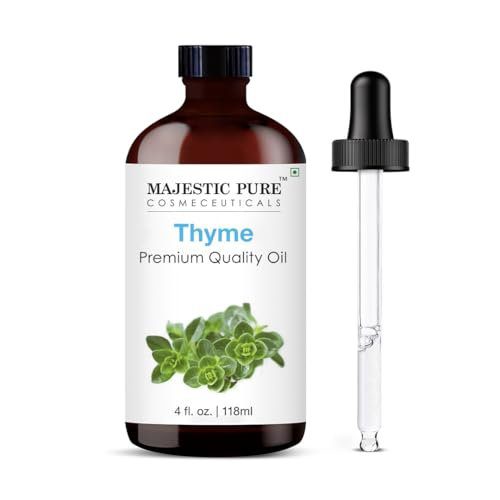 Majestic Pure Essential Oil with Glass Dropper - 100% Pure and Natural - Essential Oils for Diffuser, Aromatherapy, Soap and Candle Making, Thyme Essential Oil, Thyme Oil, 4 Fl Oz