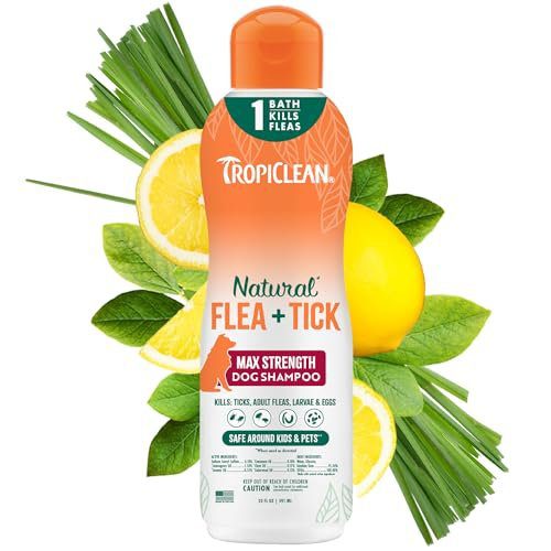 TropiClean Max Strength Flea and Tick Shampoo Treatment for Dogs, Powerful & Natural Defense, Prevention for Large & Small Dogs, Made in USA, 20oz