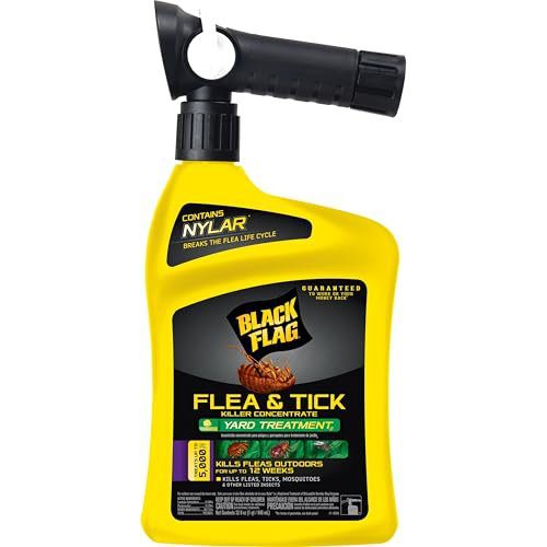 Black Flag Flea and Tick Killer Concentrate Yard Treatment, 32 Ounces, Ready To Spray, Quickflip Hose End Sprayer