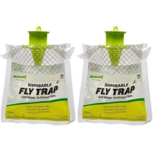 RESCUE! Outdoor Disposable Fly Trap – Hanging Fly Catcher with Attractant Bait, Fly Bag for Patio, Yard, Trash & Farm Areas – Easy-to-Use Outdoor Fly Control - 2 Traps