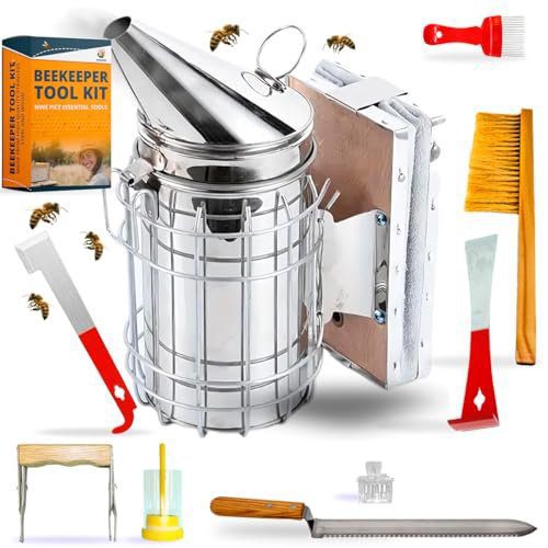 SunVara Bee Keeping Starter Kit Beekeeping Supplies, Bee Keeping Supplies-All Beekeeping Tools Bee Supplies and Equipment, Honey Bee Hive Starter Kit Tools Beekeeping Bee Smoker for Beekeeping