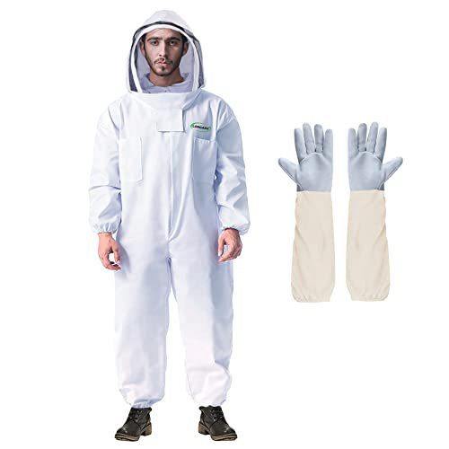 LONGADS Professional Bee Suit for Men and Women, Full Body Beekeeping Suit with Gloves & Protective Round Veil, Size XL (Fits 65-69 Inches / 5'5"-5'9") for Apiary & Backyard