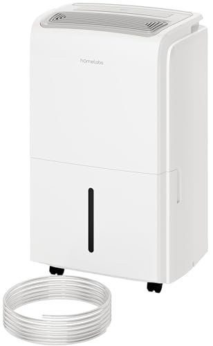 hOmeLabs Dehumidifier 6,000 Sq Ft Rooms (40 Pint MAX 104 Pint at 95°F, 90% RH) with Pump for Home, Office, Basements with Powerful Moisture Removal, Humidity Control, Auto Shut-off, Quiet Operation