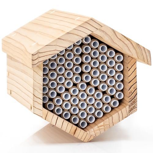 WHITEHORSE Premium Cedar Bee House - 6” Long Replaceable Tubes - Perfect for Mason Beekeeping - an Insect Hotel Built to Last - Support Bees While Pollinating Your Garden (Paper Tubes Included)