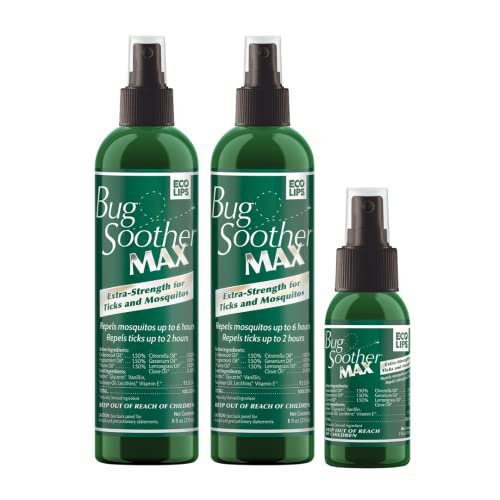 Bug Soother® MAX Natural Tick & Mosquito Repellent Spray – DEET-Free Extra Strength Outdoor Bug Protection, Plant-Based Formula – Made in USA (2ct 8 oz Bottles)