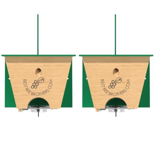 Best Bee Brothers Turbo Trap 2.0, Professional-Grade Carpenter Bee Trap for Outside with Bee Vault, Large Viewport & Spring-Loaded Door, 4.1” W x 4.8” H x 5.9” D (2 Pack)