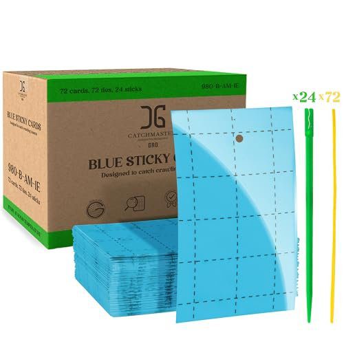 Catchmaster GRO Blue Regular Double Sided Sticky Traps 72PK, Adhesive Bug & Fruit Fly Trap, Pest Control for Home, Farm, Garden, Hydroponics & Greenhouse, Protect Live Plants Indoor & Outdoor