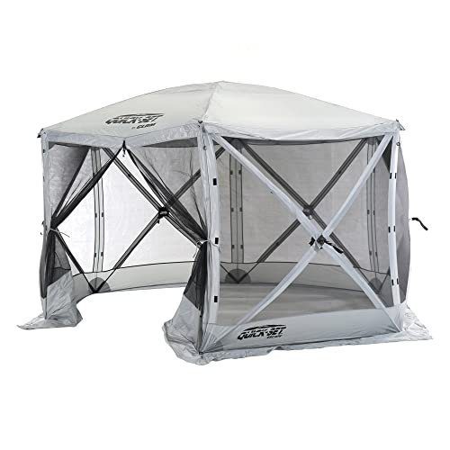 CLAM Quick-Set Pop Up Screen Tent, Escape, 11.5 ft, Instant Setup Gray Outdoor Gazebo Canopy Shelter, 6-Person Bug-Free Camping Tent for Patio, Backyard, Tailgating - Gray
