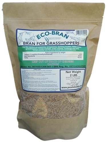 Eco-Bran Broad Spectrum Grasshopper & Cricket Bait - Contains 2% Carbaryl - Control of Grasshoppers, Cutworm, Locust, Mole & Mormon Crickets, Sow Bugs (Roly-Poly), Ants, Beetles & More! (2 lbs)