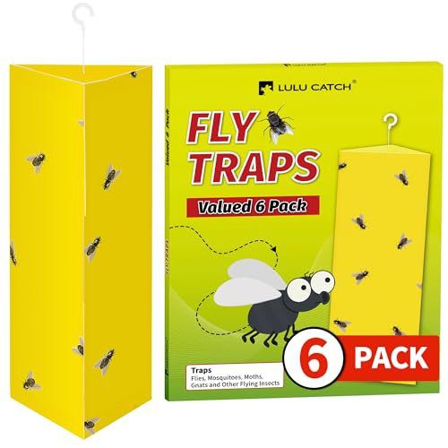 LULUCATCH Fly Glue Trap, 6 Pack Adhesive Fly Traps, Gnat Traps Sticky Bug Catcher, Non-Toxic Odorless Yellow Sticky Trap Indoor for Flies, Moths, Mosquitoes, Flea, for Garage, Barn, Greenhouse & Room