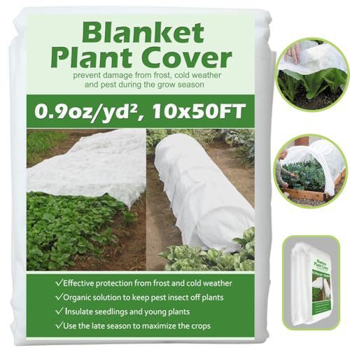 Valibe Plant Covers Freeze Protection 10 ft x 50 ft Floating Row Cover 0.9oz/yd² Garden Fabric Plant Cover for Winter Frost/Sun Pest Protection (10FT X 50FT)