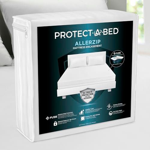 Protect-A-Bed AllerZip Zippered Mattress Encasement Queen, Bed Bug Proof and Dust Mite Proof Six-Sided Mattress Protector, 100% Waterproof Washable Cover, Fits 11"-18" Mattresses​