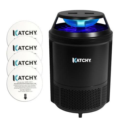 Katchy Indoor Flying Insect Trap – Catcher & Killer for Mosquitoes, Fruit Flies, Gnats & Moths – Non-Zapper with Suction & Blue Light – Ideal for Indoor Spaces, Kitchens & Plants (Original, Black)