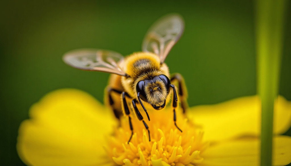 Close-up of a honeybee on a flower, highlighting its details and natural beauty for beekeeping enthusiasts.