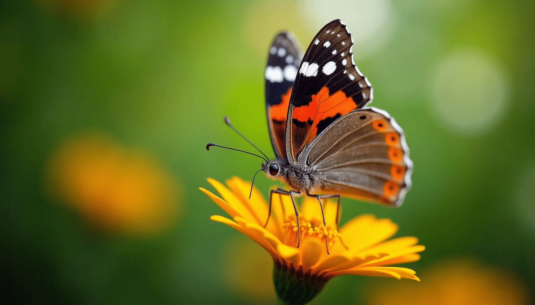 Close-up of a butterfly showcasing its intricate wing patterns on a flower, ideal for butterfly field guides.