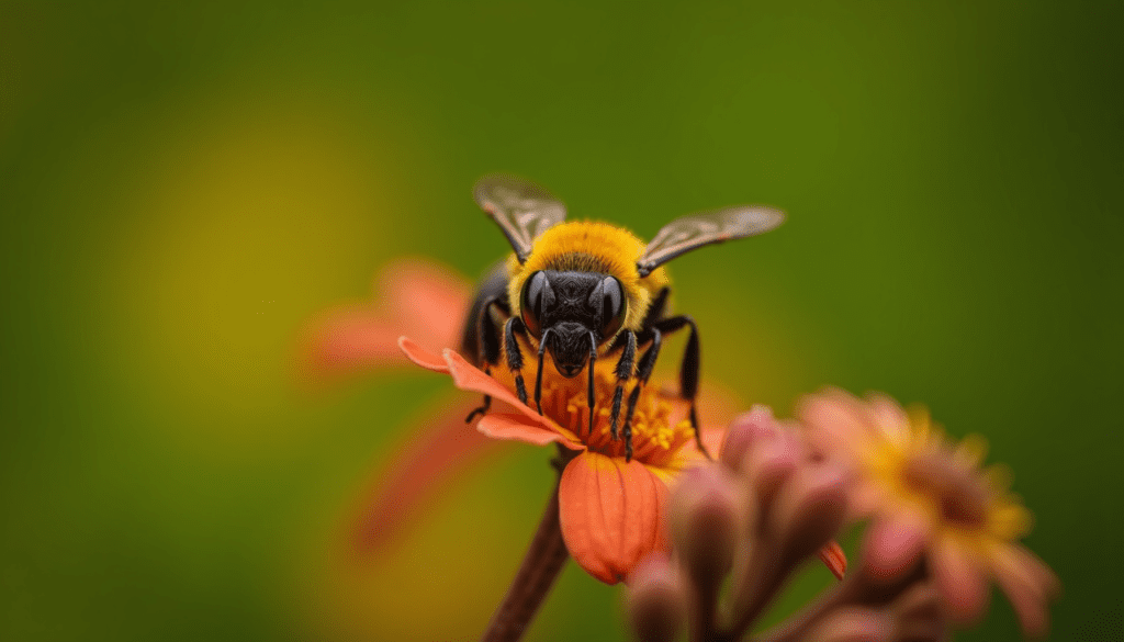 Close-up of a carpenter bee on a flower, showcasing details and colors.