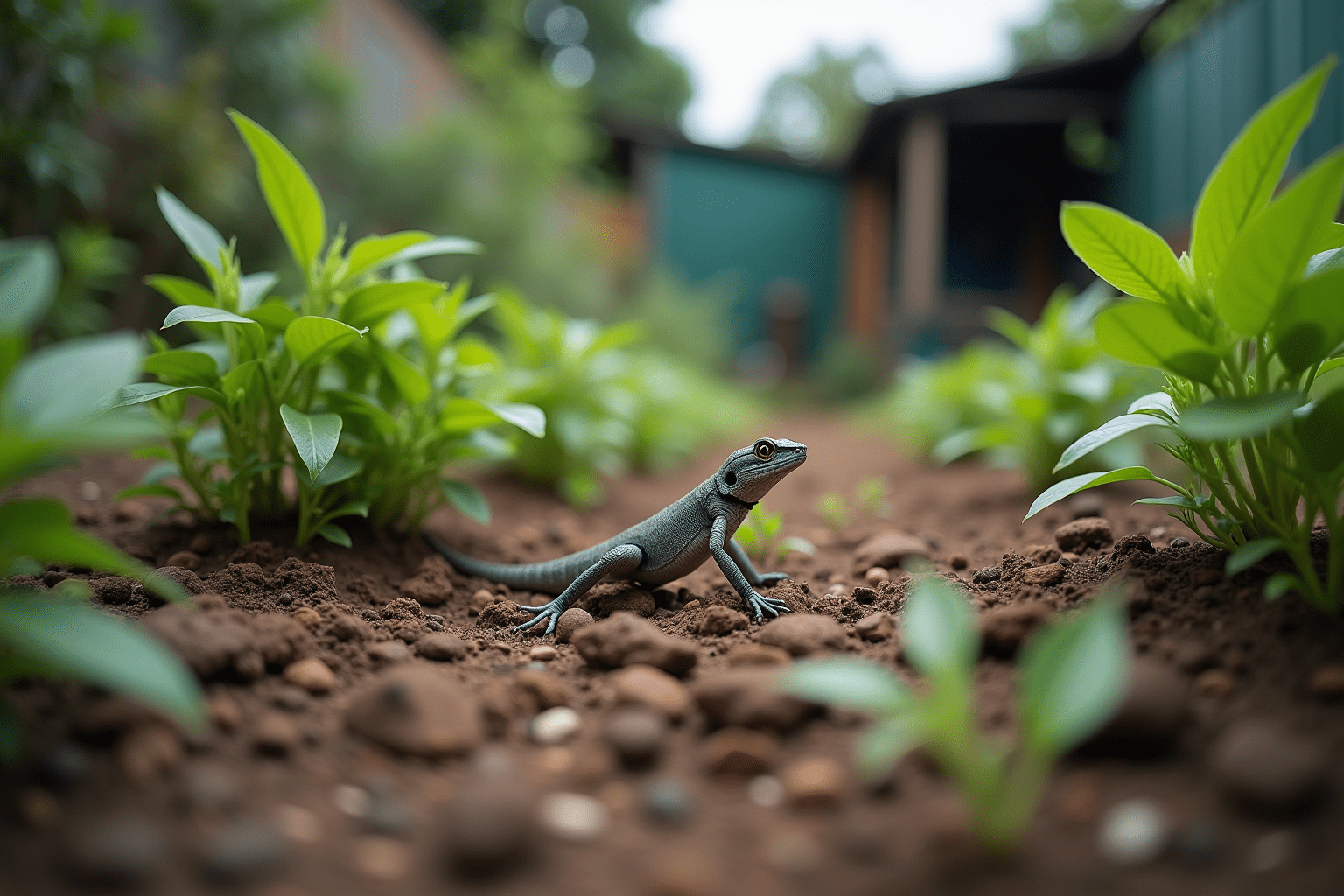 Garden scene featuring a cricket keeper and plants, ideal for reptile supplies.