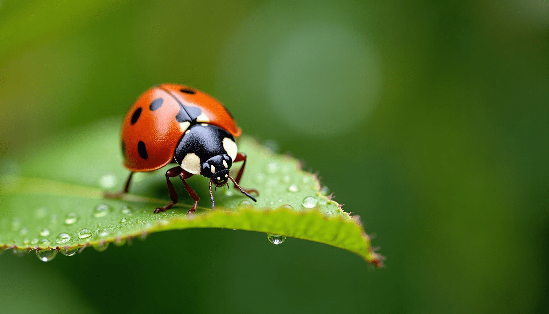 Dramatic macro shot of a ladybug on a green leaf, showcasing natural pest control benefits for garden health.