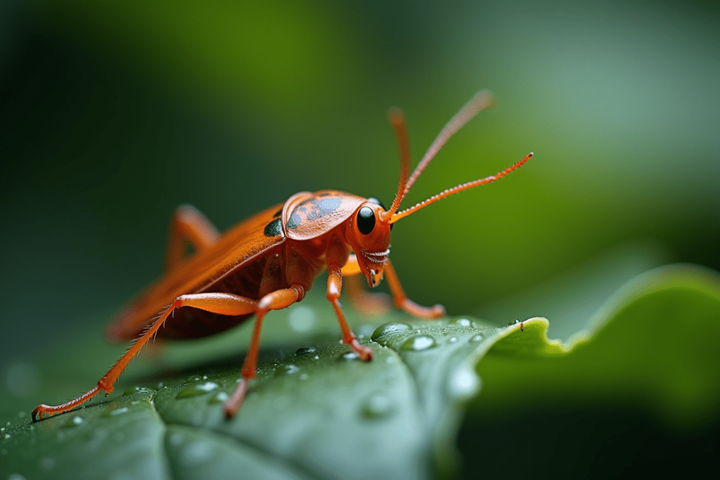 Detailed macro shot of a cockroach highlighting its features in a natural setting.