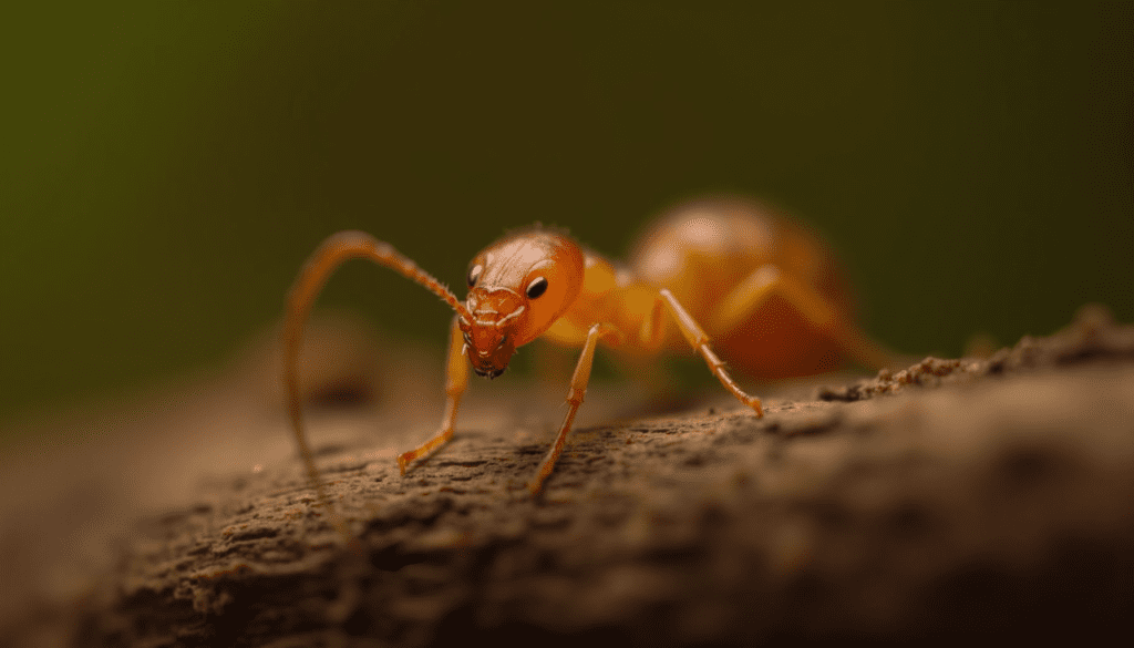 Close-up of a termite on wood, highlighting its details in natural habitat.
