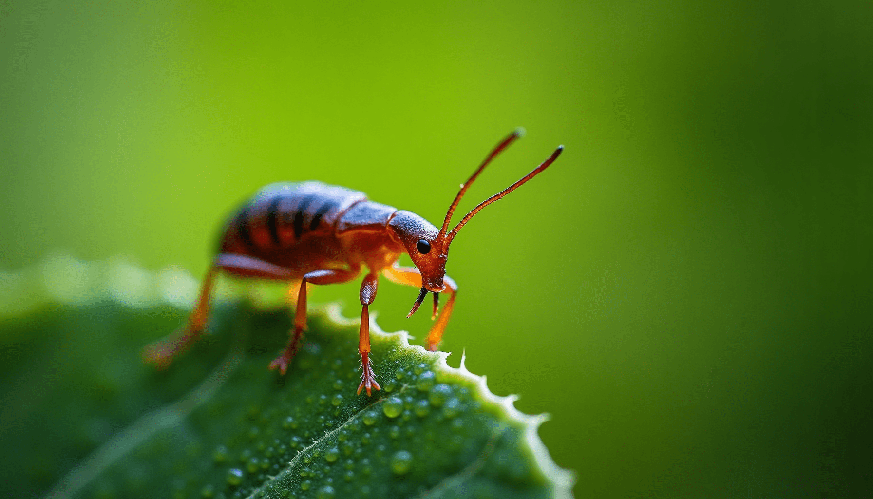 Close-up macro photograph of a European earwig with prominent pincers on a dewy green leaf, debunking earwig myths.