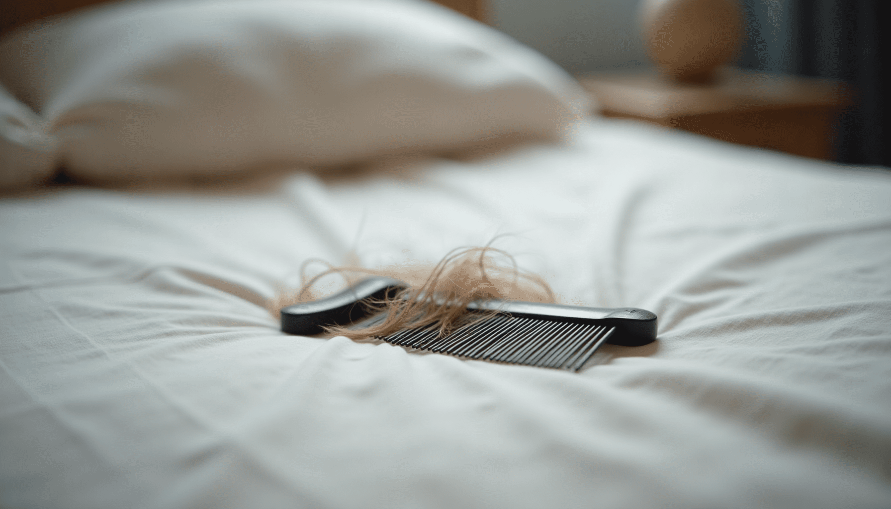 A fine-toothed lice comb on a pillowcase, crucial for a lice detection guide.