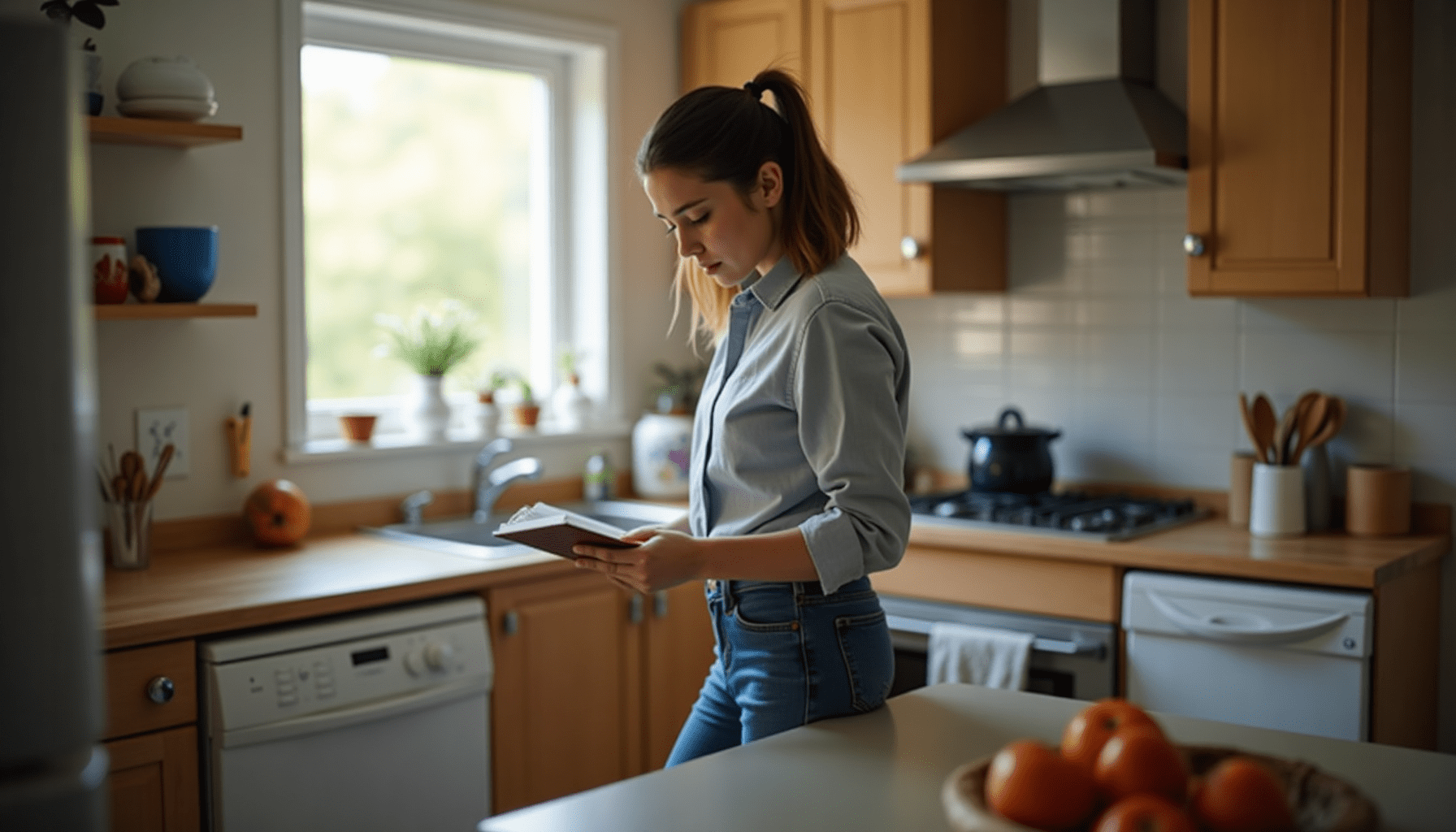 Person inspecting kitchen for fruit fly breeding sites, showcasing practical pest management.