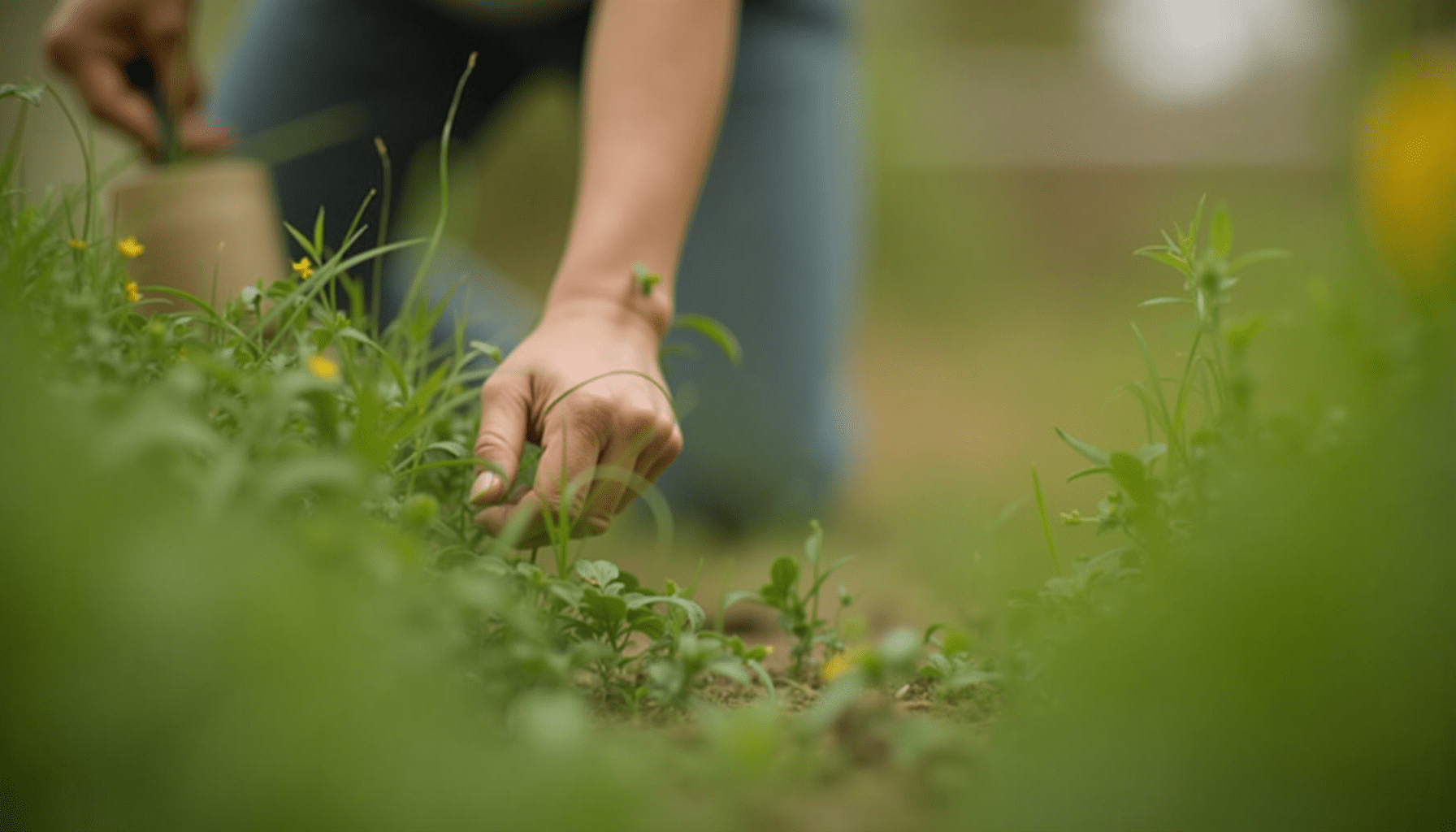 Person inspecting garden plants to manage horse flies naturally, highlighting practical control methods.