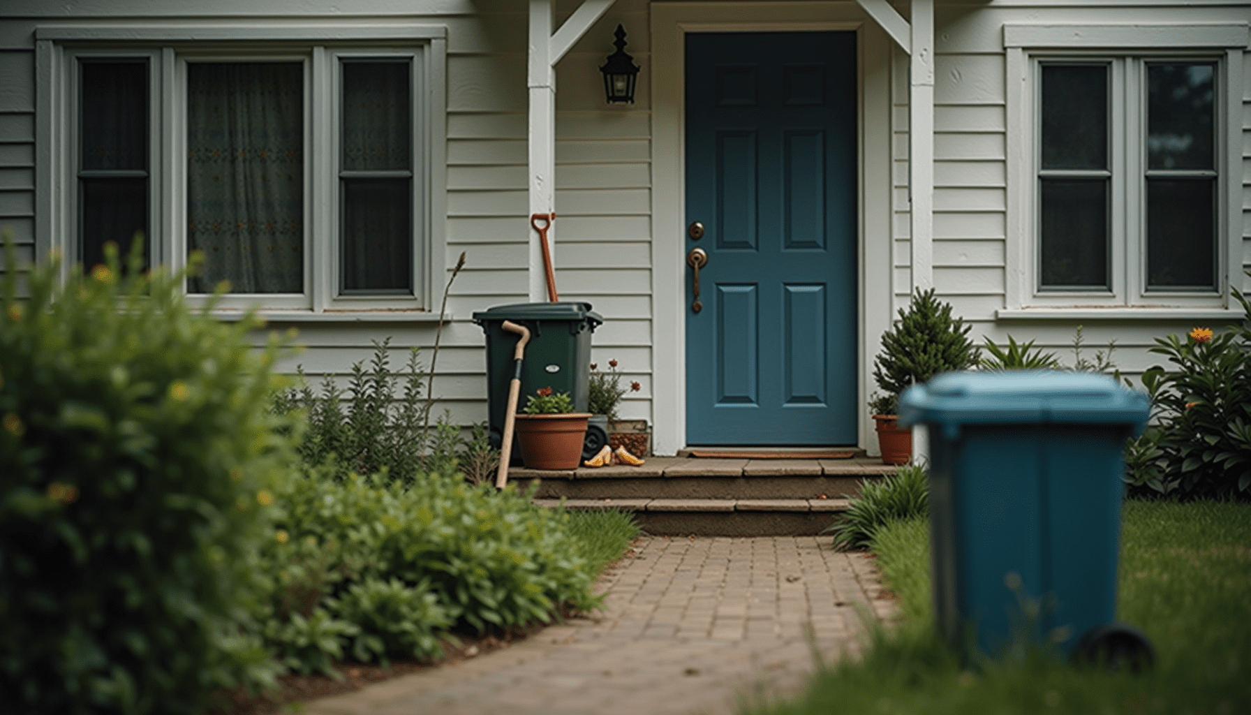 Home exterior with signs of house fly activity, showcasing potential breeding and food sources.