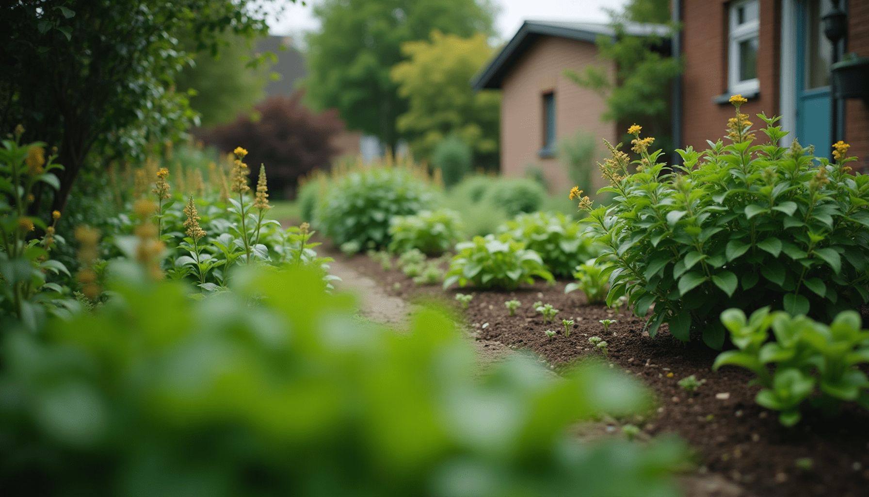 Lush home garden environment, a common setting for needing insect bite treatment or bug bite relief.