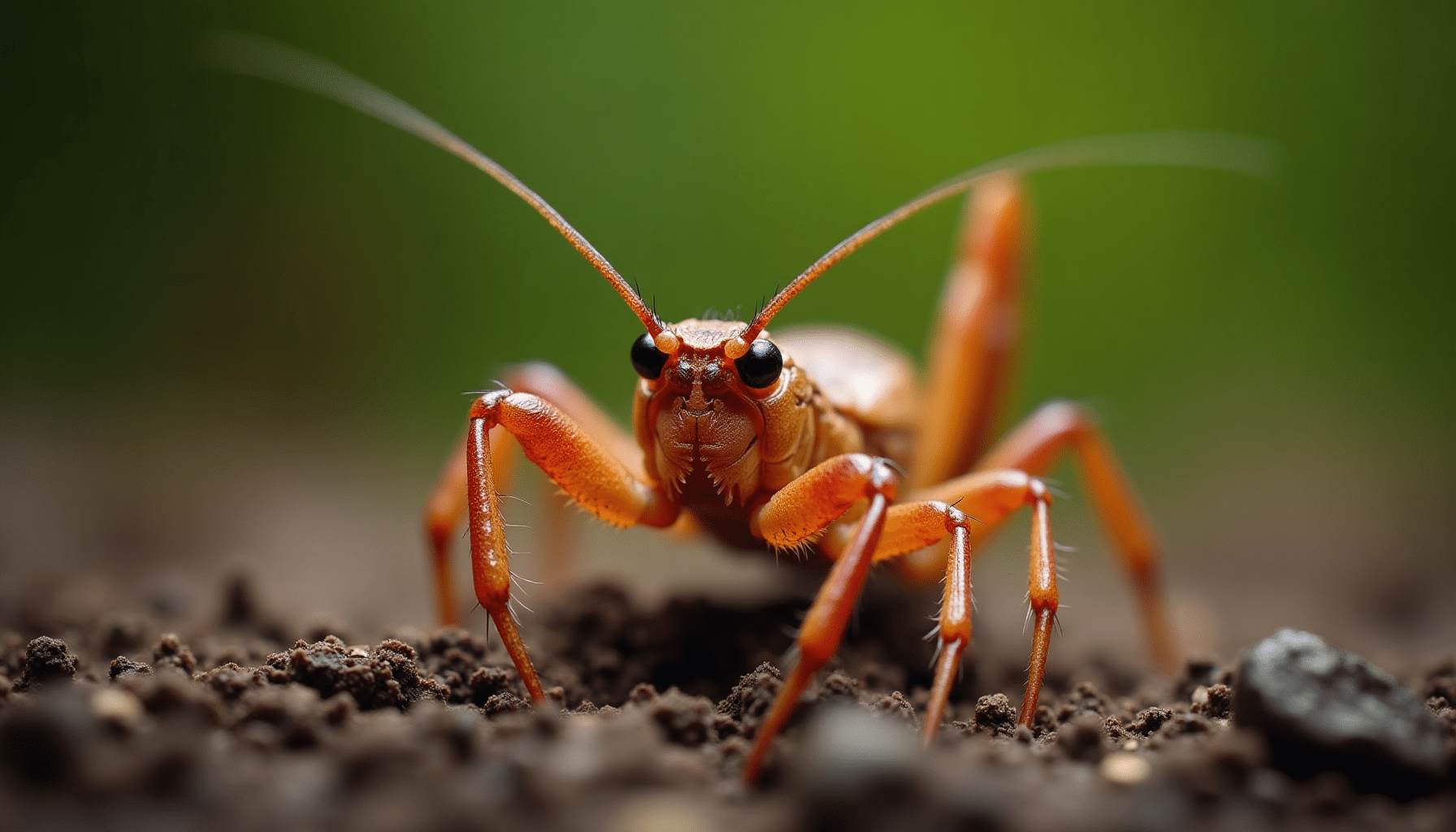 Dramatic macro shot of a Jerusalem cricket, also known as a potato bug, with sharp focus on its detailed head and mandibles.