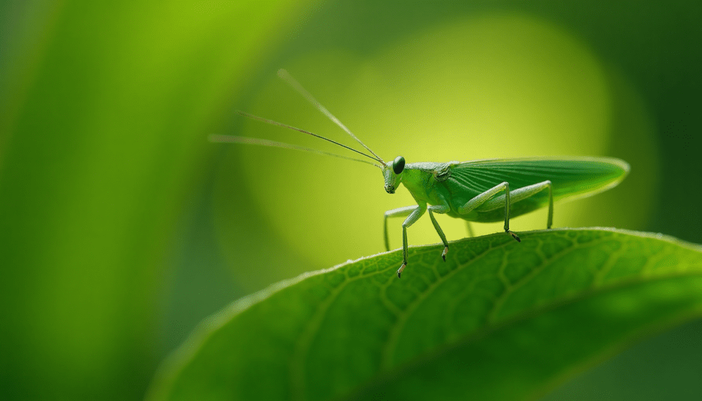 Stunning macro of a vibrant green katydid on a leaf, showcasing intricate details and camouflage, perfect for katydid photography.