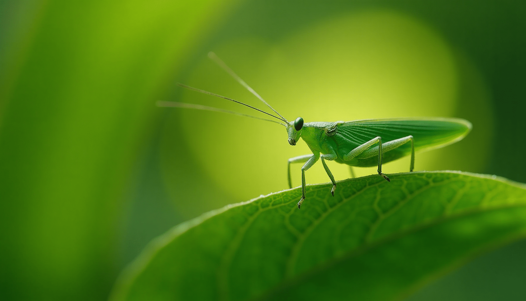 Stunning macro of a vibrant green katydid on a leaf, showcasing intricate details and camouflage, perfect for katydid photography.
