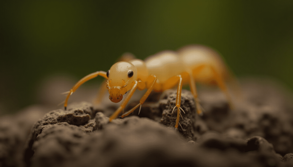 Close-up of a termite on wood, highlighting intricate details for termite inspection.