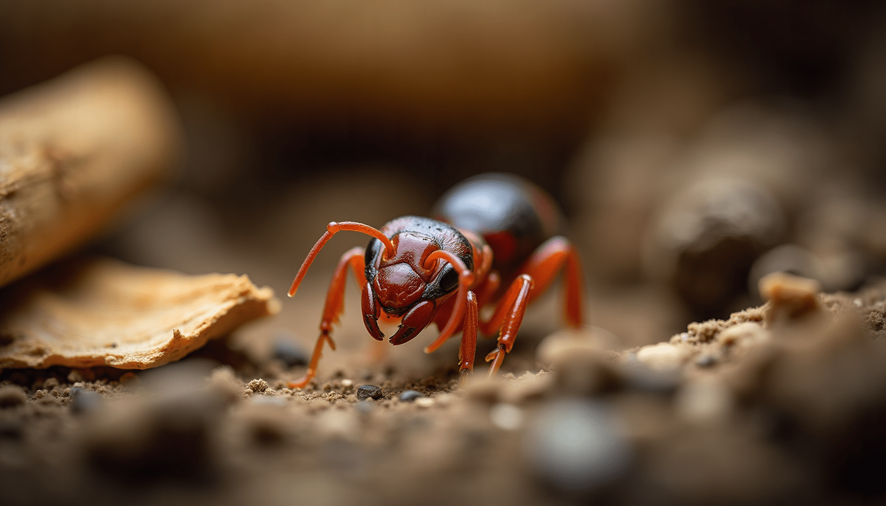 Close-up of a termite worker showcasing its detailed body and natural habitat.