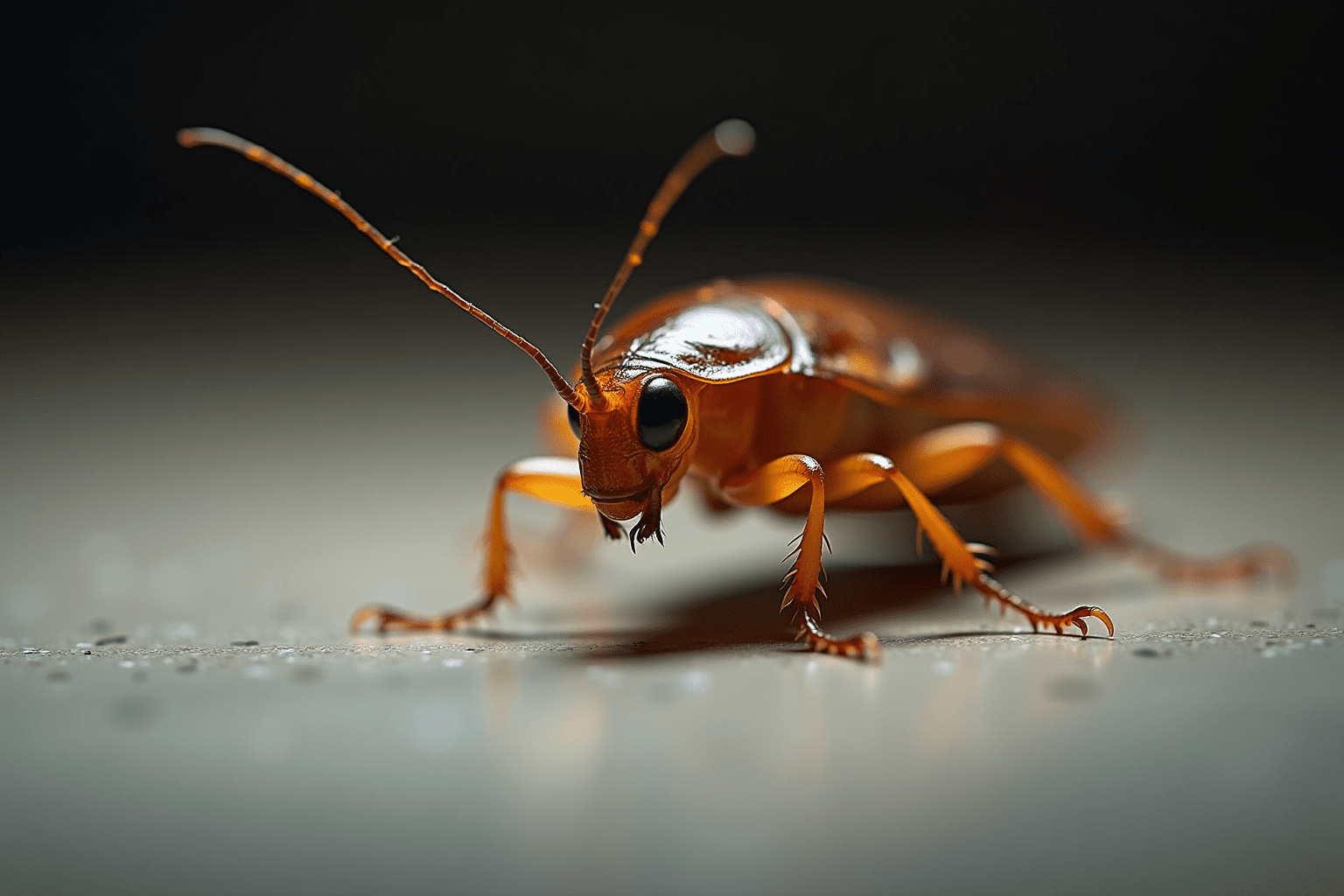 German cockroach close-up showing wing veins and eyes for cockroach identification.
