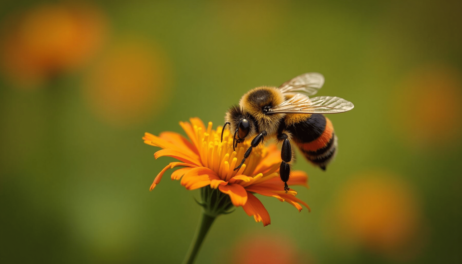 Close-up of a bumblebee on a flower, highlighting details and colors, representing endangered bees.
